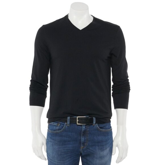Mens Apt. 9 Premier Flex V-Neck Long Sleeves Tee Black LARGE - Picture 1 of 1